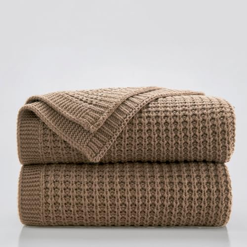 Douceur Light Brown Throw Blanket for Couch, Soft Chunky Cable Knit Throw Blanket, Classic Fisherman's Rib Stitch Pattern Throw for Living Room Gift, 60"X80"