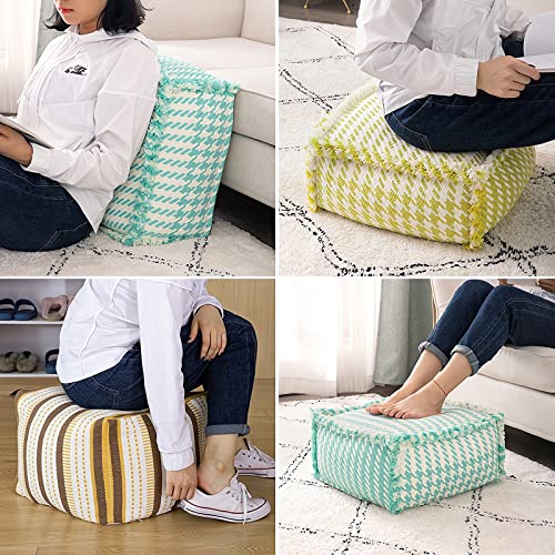 MOCOFO Decoration Cotton Unstuffed Woven Pouf Covers Square Footstool Pouf Ottoman for Living Room,Bedroom,Patio(Yellow,40x40x20cm)