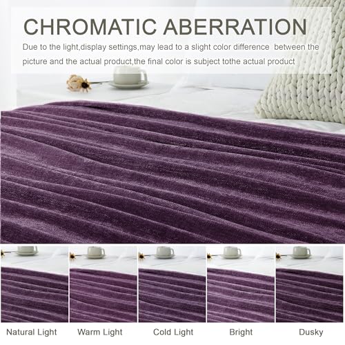 Chenille Throw Blanket for Couch 50"X 60", Soft Cozy Throws with Fringe Tassel for Bed Sofa Chair Cover, Lightweight Knitted Decorative Boho Blankets for Living Room, Dark Purple
