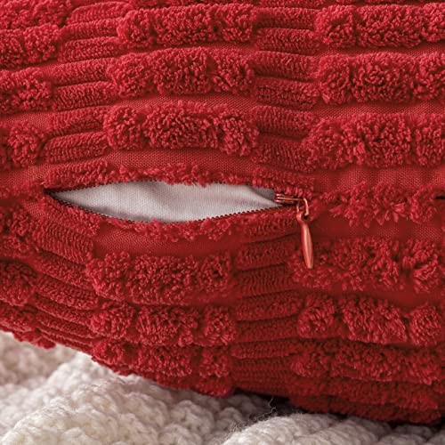 MIULEE Pack of 2 Christmas Red Corduroy Decorative Throw Pillow Covers 18x18 Inch Soft Boho Striped, 18x18 Pillow Inserts Pack of 2 Down Alternative Decorative Feather Throw Pillow Inserts for Sofa Be