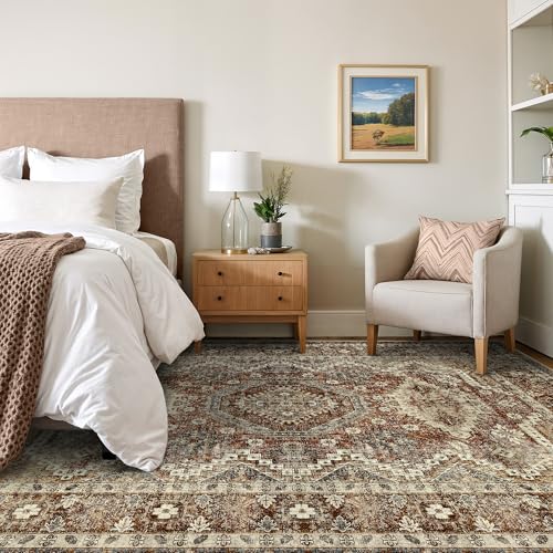 Rugland 5x7 Area Rugs for Living Room, Vintage Washable Area Rug, Rust