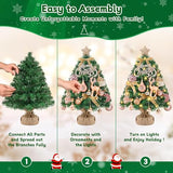 Livole 2 FT Small Christmas Tree, Mini Christmas Tree with Lights, Mini Tabletop Full Xmas Trees with 35 PCS Pink Ornaments, Merry Christmas, Xmas Tree for Table DIY Christmas Decor