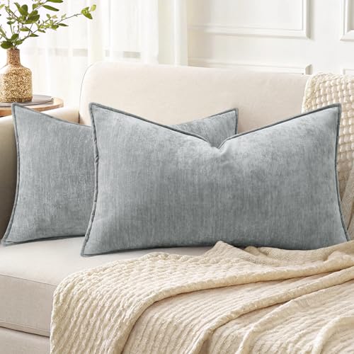decorUhome Chenille Ultimate Gray Throw Pillow Covers 12x20 Set of 2
