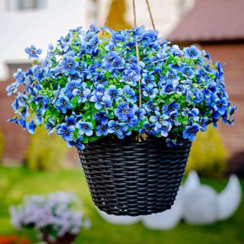 AXYLEX Artificial Flowers for Outdoors, 16 Bundles Fake Plants (Blue) | UV resistant faux plastic flowers, no fade artificial greenery – garden, patio, porch & home