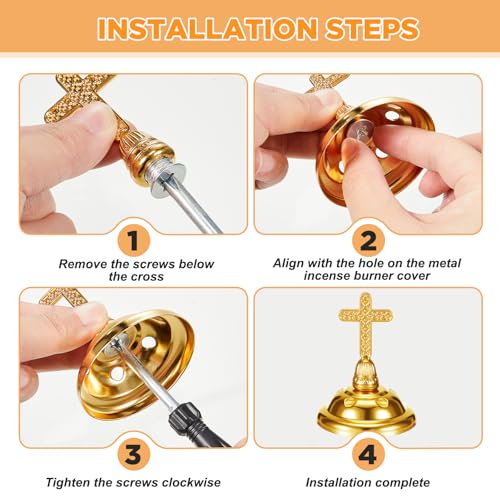 Zonon 2 Sets Incense Burner with Tong, Frankincense Charcoal Incense Stand Holder, Ideal for Yoga, Spa, Aromatherapy, Home and Christian Church Censer (Gold,Classic)