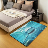 Shark Area Rugs 3x5, 3D Shark Decorative Rug, Ocean Wave Carpet Mat for Kids Boys Bedroom Bedside Sea Animals Accent Rug Set Ocean Sea Wave Living Room Rugs Blue White,Non Slip Washable
