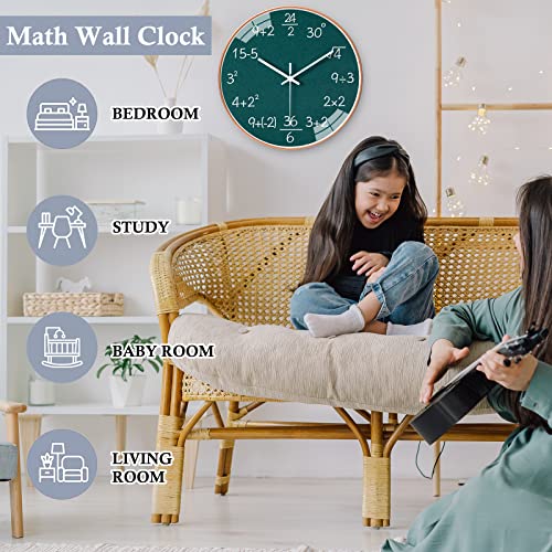 QINFIEY 12 Inch Math Wall Clock Silent Non Ticking Movement Quality Quartz Wall Clock for Office Classroom/School/Home/Kitchen/Living Room Wall Decorations (Green)