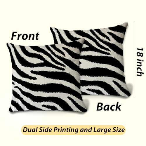 2Pcs Zebra Print Striped Pillow Covers, Black White Print Modern Decor Throw Pillow Square Cushion Covers 18x18 inch Nursery Living Room Home Decor for Car Bed Couch