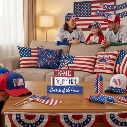 Smile Veterans Day Patriotic 4th of July Indoor Wooden Decor, Home of Free Tiered Tray Farmho – alternate view