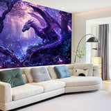 MERCHR Purple Dragon Tapestry Medieval Fantasy Animal Cool Tapestry Wall Hanging for Bedroom Aesthetic, Psychedelic Magic Forest Tree Tapestries for Living Room Dorm Decor 60x40 Inch