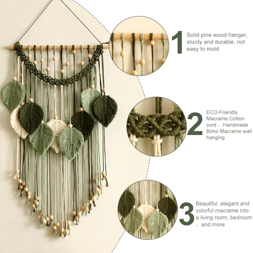Artilady Macrame Wall Hanging -Handmade Sage Green Leaf Wall Tapestry,Boho Decorations for Bedroom Living Room Bathroom,Earthy Room Decor,Wedding Birthday for Women Girls