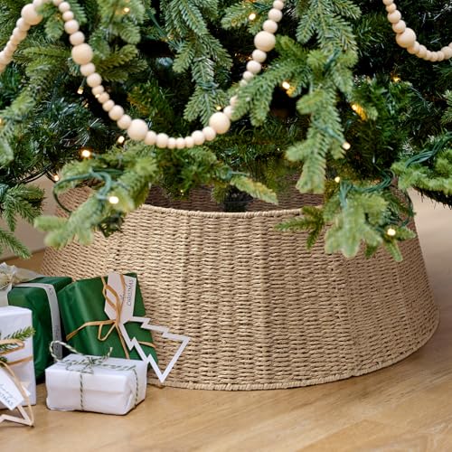 Hommtina Christmas Tree Collar- 26",Christmas Tree Base Christmas Tree Basket Collar for Home, Living Room,for Covering Tree Stand (Burlywood, 26 in)