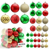 Annecy Christmas Tree Ornaments - 36 PCS Shatterproof Christmas Ball Ornaments Set for Holiday, Wreath & Party Decorations (Multi-Size, Red, Green, Gold)