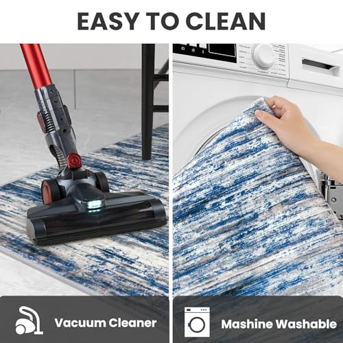 SIILOOM 2x3 Modern Abstract Rug for Entryway, Navy Blue Gray Neutral Multi Super Soft Small Area Rug, Washable Slip-Resistant Kitchen Rugs, Low-Pile Mat for Bedside, Indoor Door Mat