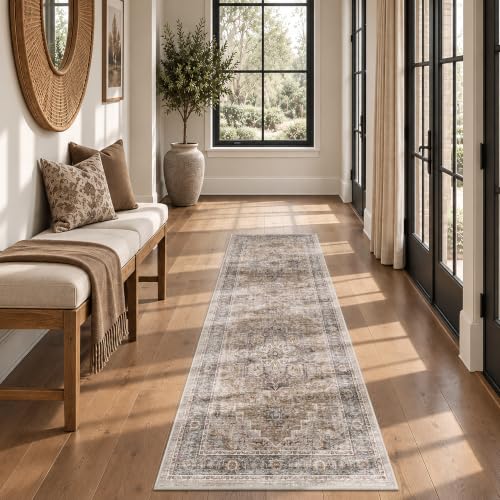 2’6″x 8’ Vintage Runner Low Pile Non-Slip Washable Hallway Rug