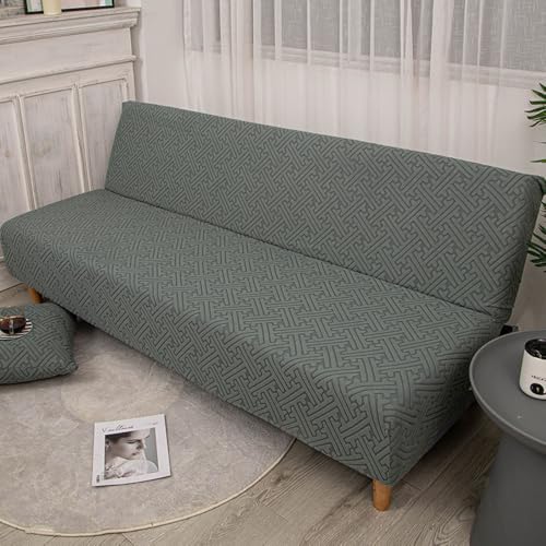 Hixingo Stretch Armless Futon Cover, Futon Mattress Cover Washable Futon Covers with Elastic Bottom, Solid Color Texture Futon Slipcovers Soft Futon Couch Cover (Medium (63-75"),Dark Green)