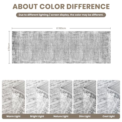 Washable Runner Rug 2x6, Runners for Hallways, Grey Kitchen Rug