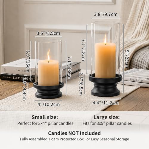 NUPTIO Hurricane Candle Holder for Pillar - Set of 2 Black