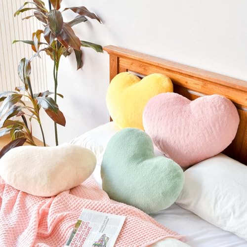 XVTRU Dusty Pink Heart Pillows, Cute Heart Decorative Pillow, Heart Shaped Throw Pillows for Bed, Faux Rabbit Fur Plush Hoom Decor Pillow Cushion for Chair Sofa Living Room (Medium-15.7"x11.8")