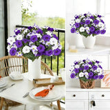Artificial Flowers for Outdoors, Faux Petunias Spring Summer Decoration, Fake Flowers Plants UV Resistant Look Real Silk Flowers for Outside Planter Front Door Porch Patio Yard (6, Purple-White)