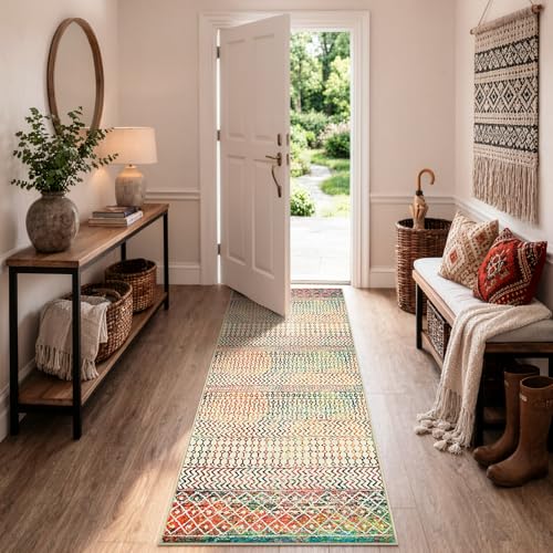 Colorful Runner Rug, 2x6 Multi Color Washable Hallway Runner Rug