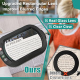 12X Magnifying Glass with Light, Rectangle Real Glass, 5 Color Modes Stepless Dimmable Magnifier with Stand, LED Lighted Clamp Desk Lamp with Swing Arm, Hands Free for Reading Crafts Close Work
