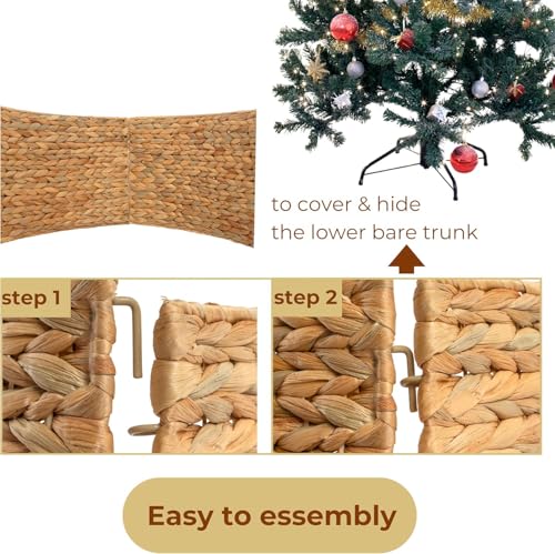 Tree Collar - Large to Small Christmas Tree, 28" Christmas Tree Ring Adjustable Water Hyacinth Skirt, Christmas Tree Skirt for Decoration, Base Protection from Pets