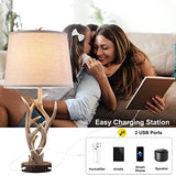 Rustic Western Table Lamp Set of 2, 26" Farmhouse Bedside Lamp for Bedroom with 2 USB Ports, Natural Antler Table Lamp for Living Room Foyer Study Office (Rustic)