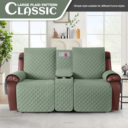 KinCam 100% Waterproof Recliner Loveseat Cover with Console X1, Recliner Couch Covers X1, Recliner Chair Covers X1(Sage Green)