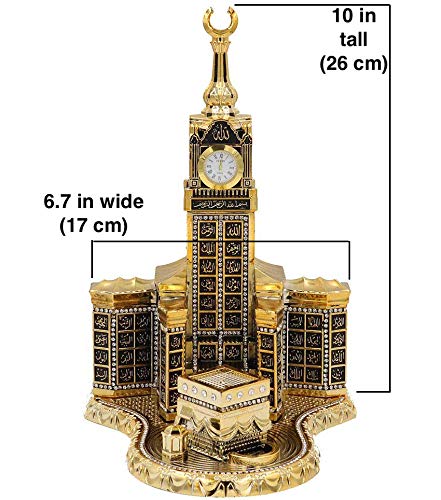 Modefa Islamic Turkish Table Decor Showpiece Gift Sculpture Figure Arabic 99 Names of Allah Kaba Clock Tower Replica Gold