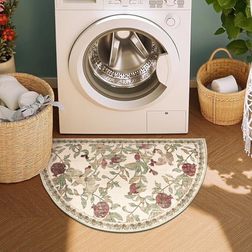 jinchan 2x3 Half Circle Floral Vintage Washable Entryway Rug, Red/Green