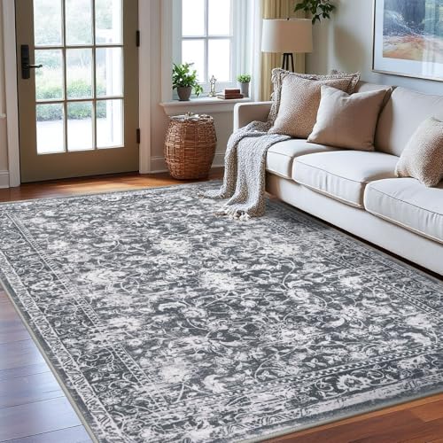 Area Rug 6x9 Living Room Rug Washable Rugs Non Slip Rugs, Grey