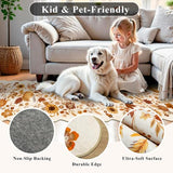 3X5 Fall Floral Area Rug: Throw Autumn Pumpkin Holiday Doormat Beige-Gold