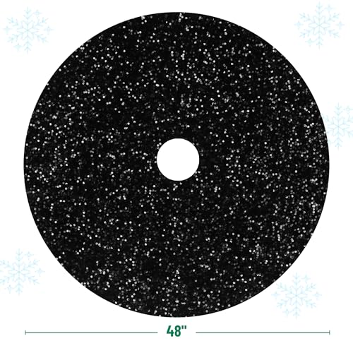 Mr. Pen- Christmas Tree Skirt, 48 inch, Black Sequin Tree Skirt | Christmas Skirt Tree