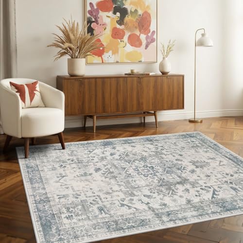 3x5 Entryway Rug,Blue Vintage Boho Bedroom Area Rug