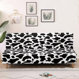 Black White Cow Pattern Armless Futon Cover, Machine Washable Sofa Slipcover with Stretch Bottom Anti-Slip Non Armrest Couch Chair Covers