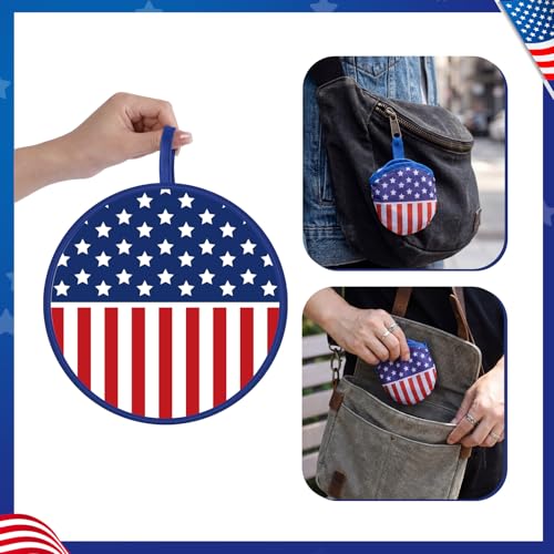 Gejoy 48 Pcs Independence Day Foldable Fan 4th of July Red White and Blue Handheld Round Patriotic Folding Flying Disc for Daily Use Festival Wedding Party Favors Decorations Portable, 8 Style