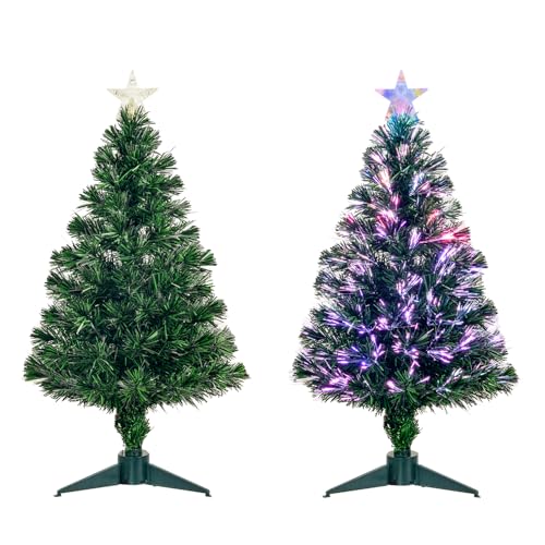 3FT Fiber Optic Green Christmas Tree Artificial Tree with Stand,Pre-lit Full Xmas Tree with Top Star Perfect for Indoor Holiday Decoration