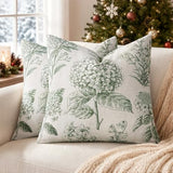 Set of 2 Decorative Floral Pillow Covers 22x22 Inch Dark Green
