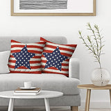 4th of July Pillow Covers 18x18 Inch Set of 2 Memorial Day Independence Day Red Stripe Blue Star Decor Throw Pillows American Flag USA Patriotic Outdoor Cushion Cases for Couch Bed Decorations