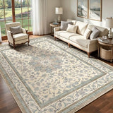 8x10 Area Rugs for Living Room, Washable Distressed Boho Non Slip Large Rug, Soft Low Pile Stain & Fade Resistant Carpet for Bedroom, Dining Room, Home Office, Cream Blue