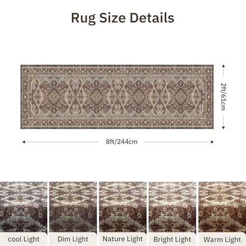 2x8 Runner Rug Vintage Hallway Runner Rug Non Slip Machine Washable Stain Resistant Rugs for Bedroom Bedside Kitchen Entryway Rust Carpet Runners
