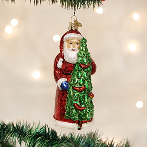 Old World Christmas Santa with Calling Birds Glass Blown Ornament for Christmas Tree, Handcrafted Holiday Decoration, Santa Collection