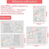 Outus 7 Pcs Dream Big Little One Elephant Nursery Wall Stickers Wall Decor Baby Room Moon Hot Air Balloon Pink Grey Stars Decals for Kids Living Room Bedroom Decorations Home Decor