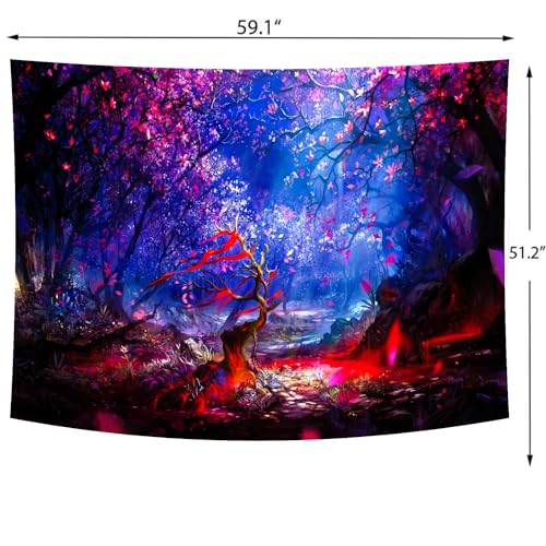 Delur Fantasy Forest Tapestry Enchanted Magical Fairy Tale Tree of Life Wall Hanging Tapestry Mystical Psychedelic Landscape Nature Headboard for Bedroom Living Room Home Decor (51.2" x 59.1")
