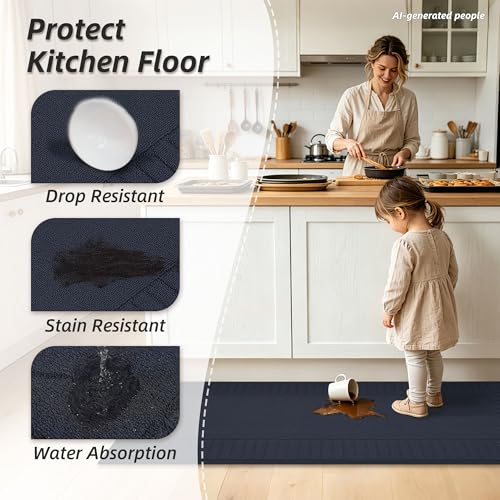 BEQHAUSE-Kitchen-Rugs-and-Mats Non Slip Kitchen Runner Rug Absorbent Kitchen Mats for Floor Machine Washable Kitchen Floor Mat,Navy Blue 24”x71”