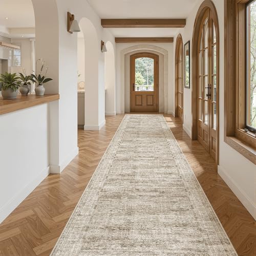 Soalmost Hallway Runner Rug 2'6" x 14' Washable Long Kitchen Rugs Brown