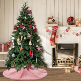Pink Plush Christmas Tree Skirt 30 Inches Faux Fur Xmas Tree Skirt Base Cover Mat with Shiny Streamers for Christmas Tree Holiday Home Party Decorations - 78cm