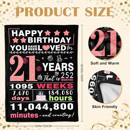 21st Birthday Gifts for Her - Gifts for 21 Year Old Female - 21 Birthday Decorations for Her - Twenty-one YR Bday Gift for Women Female Daughter Niece Sister Girlfriend Ideas Blanket 50"x60"