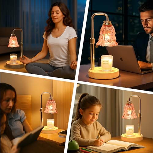 Droyek Candle Warmer Lamp with Timer Electric Adjustable Height Candle Warmer Dimmable Wax Warmer Lamp Jar Candles with 2 Bulbs for Home Decor & Office